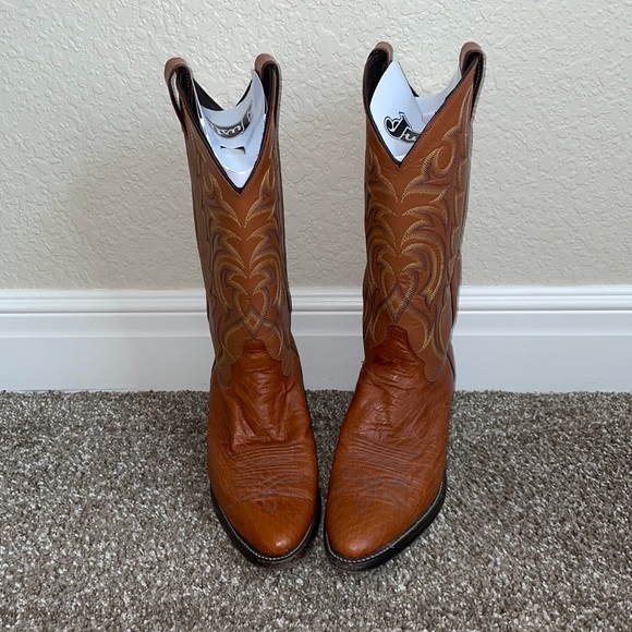 Justin Boots Other - Justin Brown Leather Smooth Quill Ostrich Western Cowboy Boot Made USA Men 8D